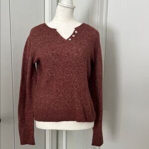 Market & Spruce Rusted Rose V-Neck Sweater with Button Detail